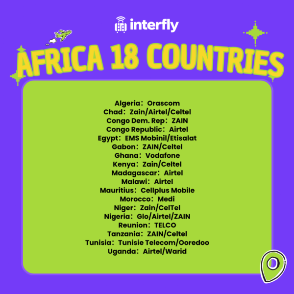 eSIM Interfly Africa 18 Countries Coverage