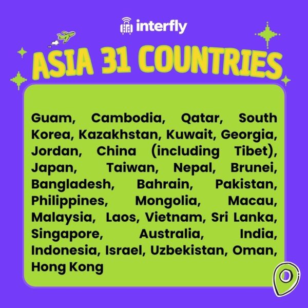 eSIM Interfly Asia 31 Countries Coverage